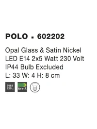 Aplică POLO E14, compatibil 2x40 W, 220-240 V, IP44, sticlă 4