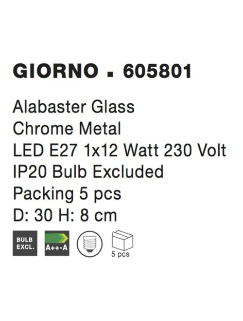 Plafonieră GIORNO E27, 1x12 W, 220-240 V, IP20, metal, sticlă și alabaster