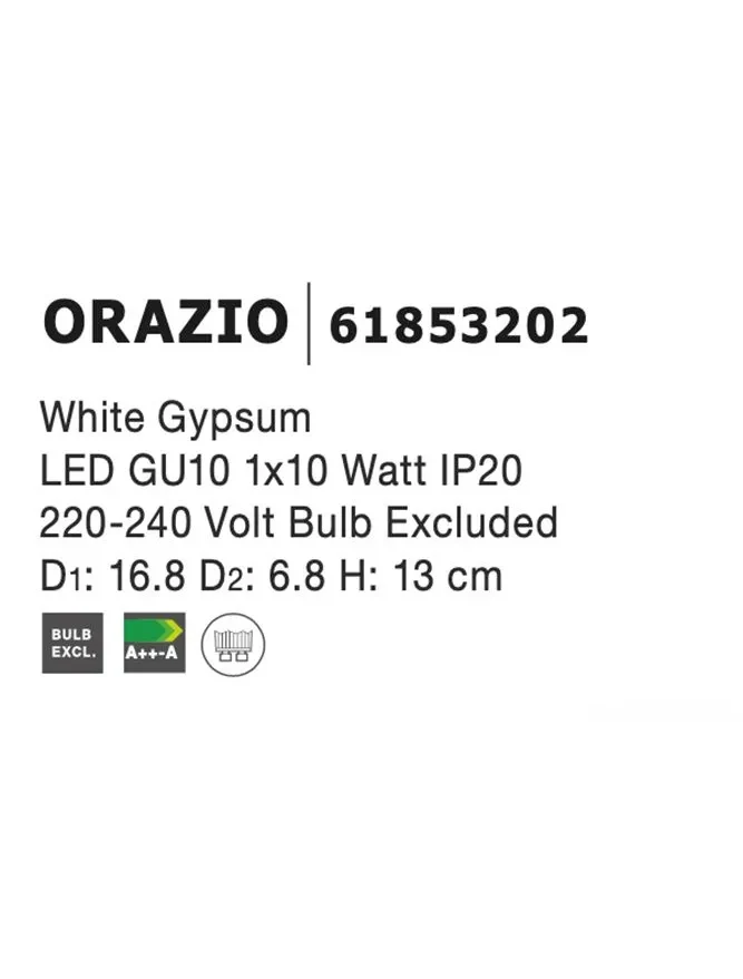 Aplică ORAZIO GU10, compatibil 1x50 W, 220-240 V, IP20, gips 3