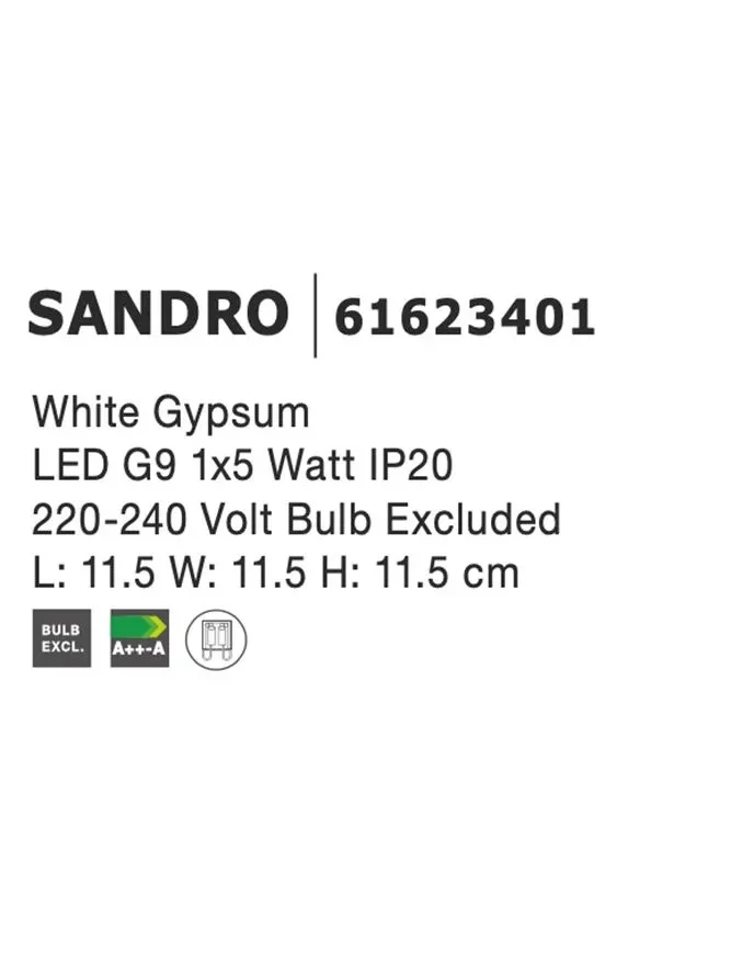 Aplică SANDRO G9, compatibil 1x40 W, 220-240 V, IP20, gips 3