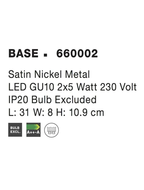 Plafonieră BASE GU10, 2x5 W, 220-240 V, IP20, metal