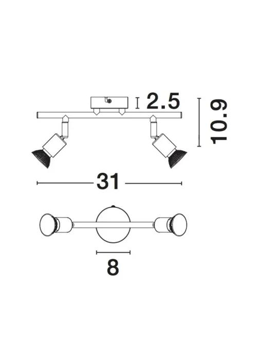 Plafonieră BASE GU10, 2x5 W, 220-240 V, IP20, metal