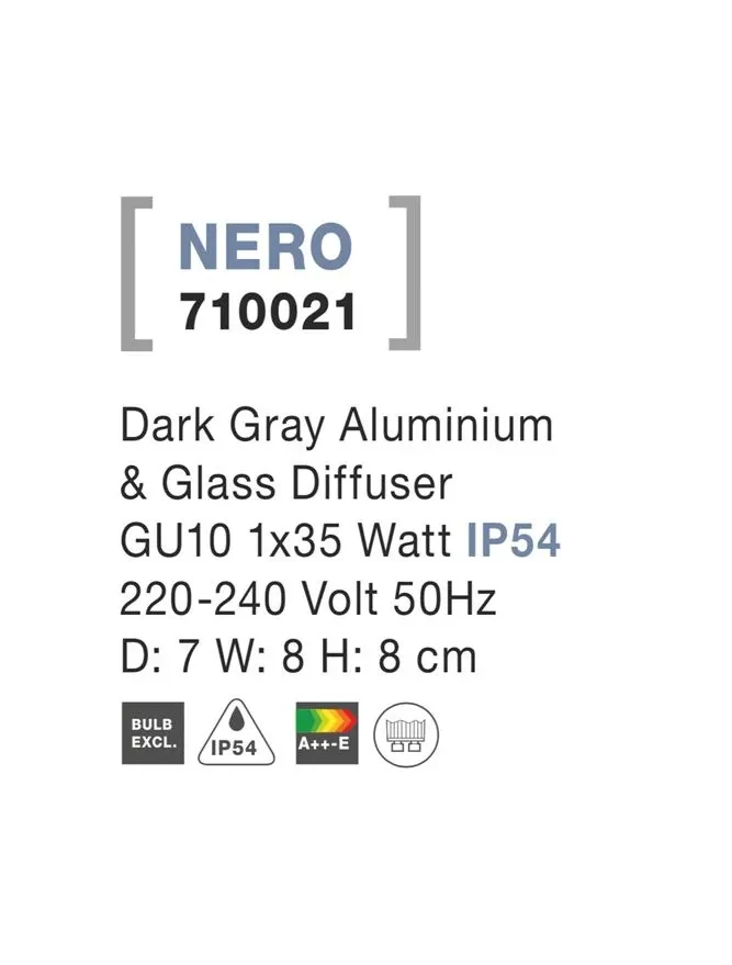 Aplică exterior NERO GU10, compatibil 1x35 W, 220-240 V, IP54, aluminiu și sticlă 3