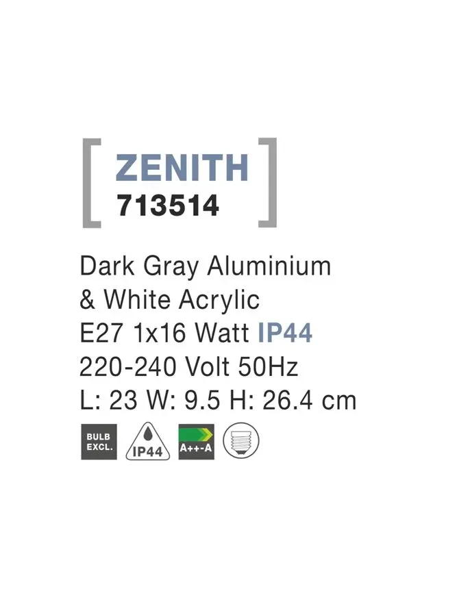 Aplică exterior ZENITH E27, compatibil 1x16 W, 220-240 V, IP44, aluminiu și acril 4