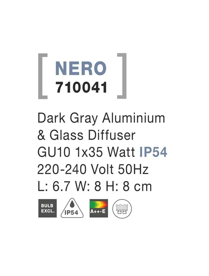 Aplică exterior NERO GU10, compatibil 1x35 W, 220-240 V, IP54, aluminiu și sticlă 4