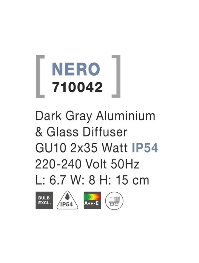Aplică exterior NERO GU10, compatibil 2x35 W, 220-240 V, IP54, aluminiu și sticlă 3