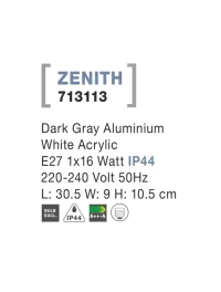 Aplică exterior ZENITH E27, compatibil 1x16 W, 220-240 V, IP44, aluminiu și acril 3