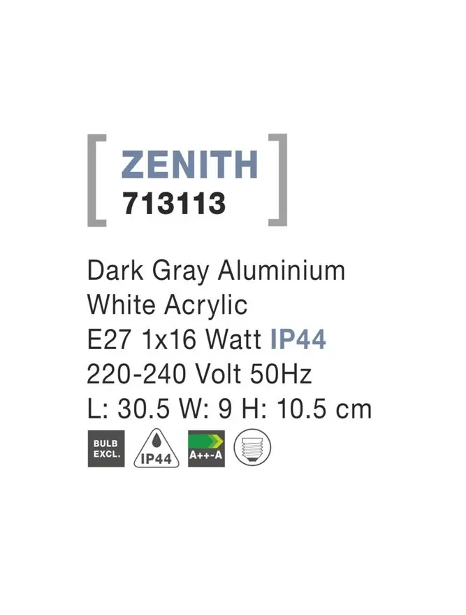 Aplică exterior ZENITH E27, compatibil 1x16 W, 220-240 V, IP44, aluminiu și acril 3