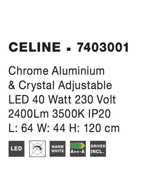 Suspensie CELINE LED 40 W, 230 V, 2400 lm, 3500K, IP20, aluminiu și cristal