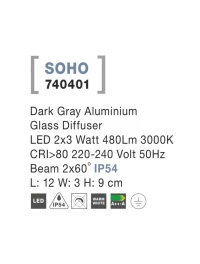 Aplică exterior SOHO LED 2x3 W, 220-240 V, 480 lm, 3000K, IP54, aluminiu și sticlă 4