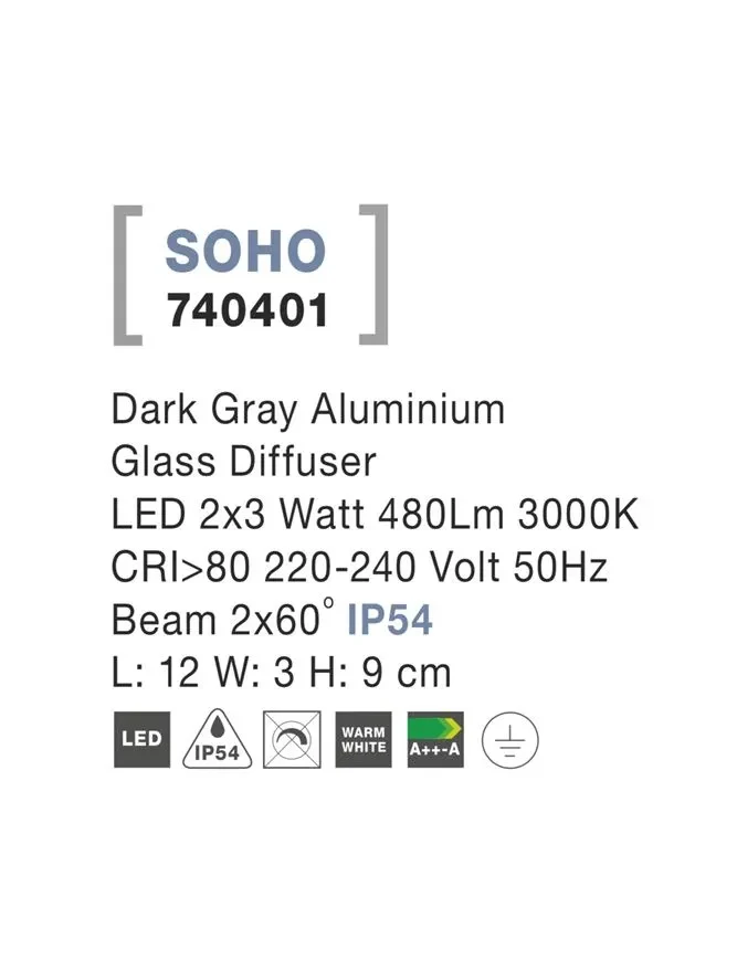 Aplică exterior SOHO LED 2x3 W, 220-240 V, 480 lm, 3000K, IP54, aluminiu și sticlă 4