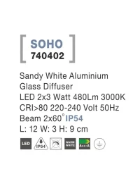 Aplică exterior SOHO LED 2x3 W, 220-240 V, 480 lm, 3000K, IP54, aluminiu și sticlă 4