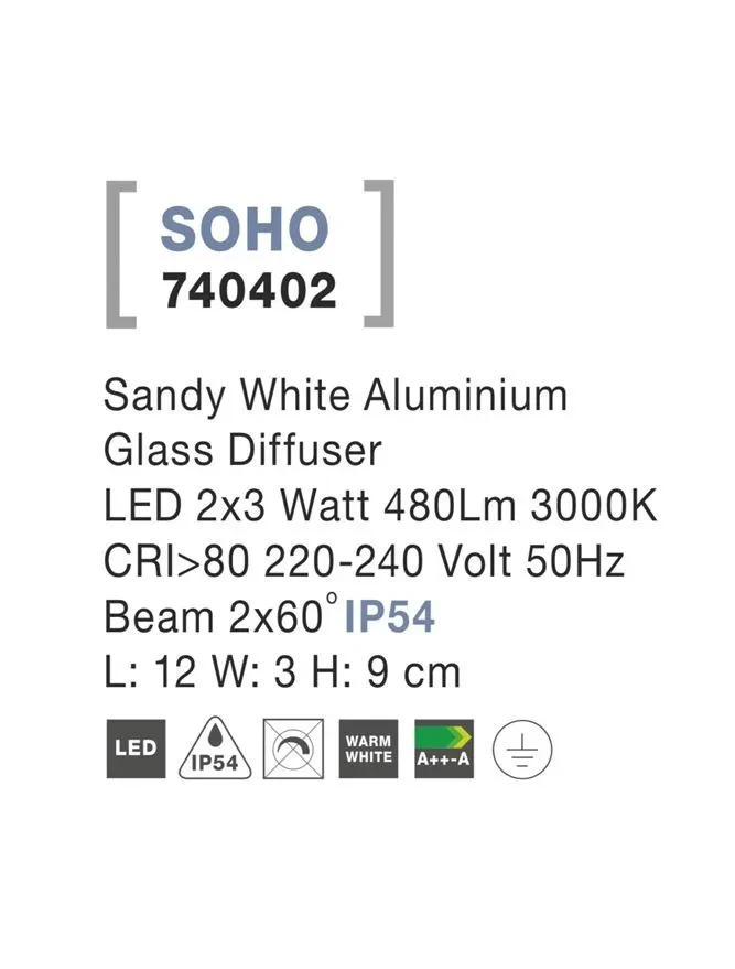 Aplică exterior SOHO LED 2x3 W, 220-240 V, 480 lm, 3000K, IP54, aluminiu și sticlă 4