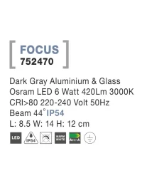 Aplică exterior FOCUS LED 6 W, 220-240 V, 420 lm, 3000K, IP54, aluminiu și sticlă 4
