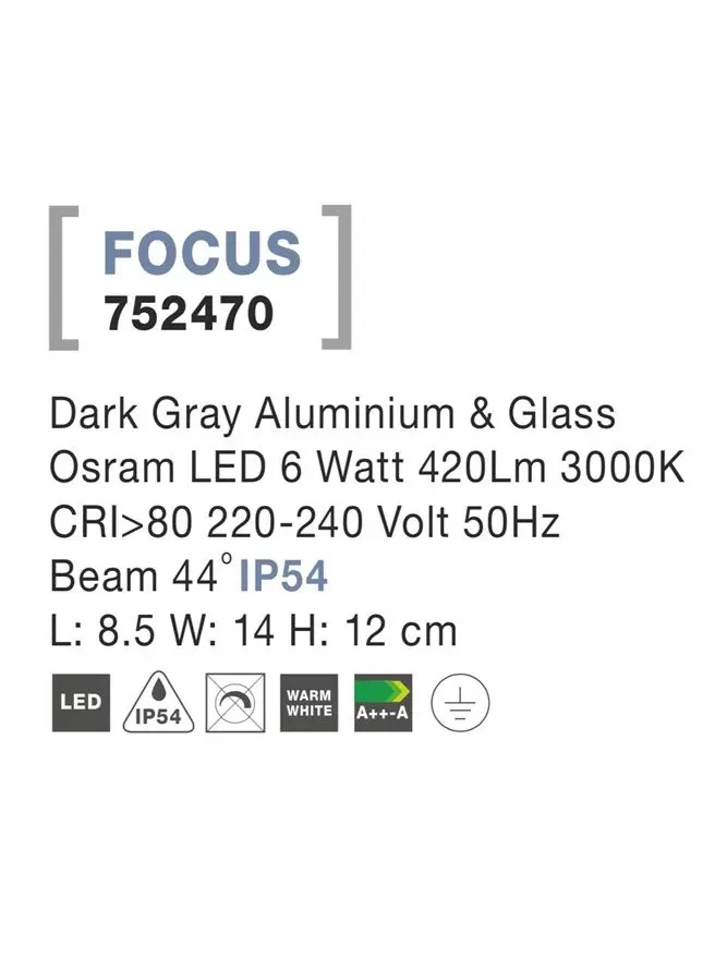 Aplică exterior FOCUS LED 6 W, 220-240 V, 420 lm, 3000K, IP54, aluminiu și sticlă 4