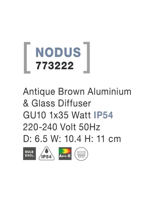 Aplică exterior NODUS GU10, compatibil 1x35 W, 220-240 V, IP54, aluminiu și sticlă