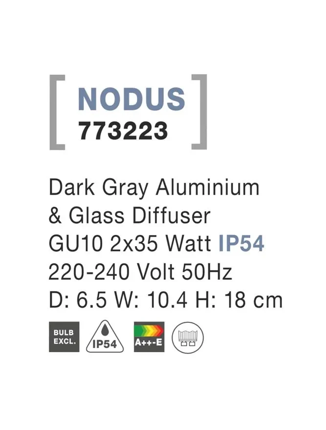 Aplică exterior NODUS GU10, compatibil 2x35 W, 220-240 V, IP54, aluminiu și sticlă 4