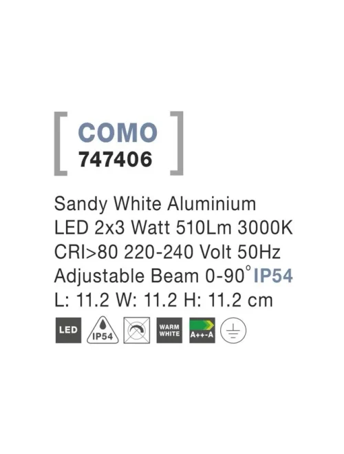 Aplică exterior COMO LED 2x3 W, 220-240 V, 510 lm, 3000K, IP54, aluminiu