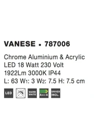 Aplică VANESE LED 18 W, 230 V, 1922 lm, 3000K, IP44, aluminiu și acril 4