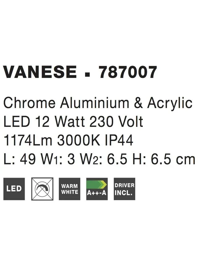 Aplică VANESE LED 12 W, 220-240 V, 1174 lm, 3000K, IP44, aluminiu și acril 4