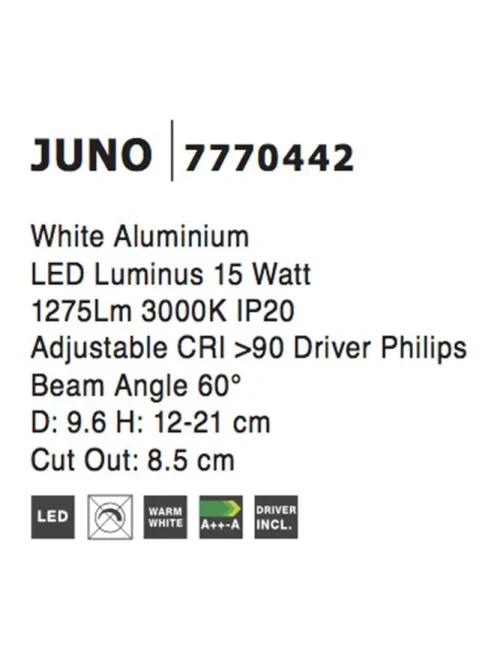 Spot JUNO 15 W, 220-240 V, 1275 lm, 3000K, aluminiu