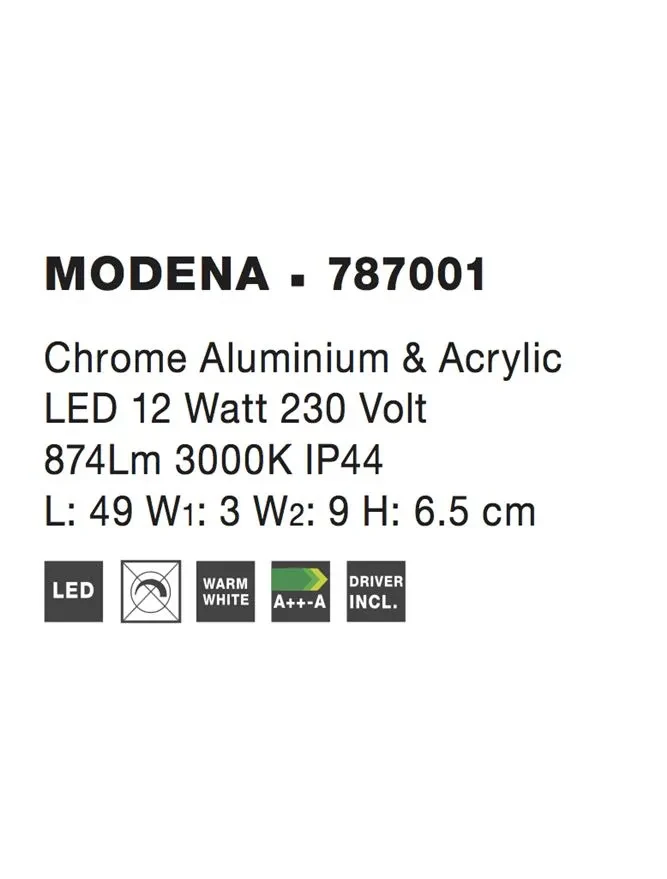 Aplică MODENA LED 12 W, 220-240 V, 874 lm, 3000K, IP44, aluminiu și acril 4
