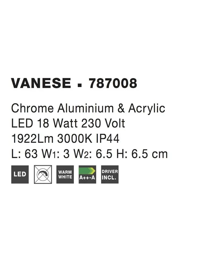 Aplică VANESE LED 18 W, 220-240 V, 1922 lm, 3000K, IP44, aluminiu și acril 4