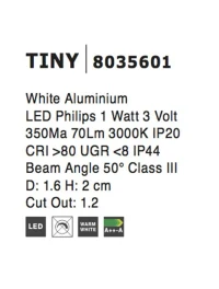 Spot TINY LED 1 W, 3 V 350 mA, 70 lm, 3000K, IP44, aluminiu 3