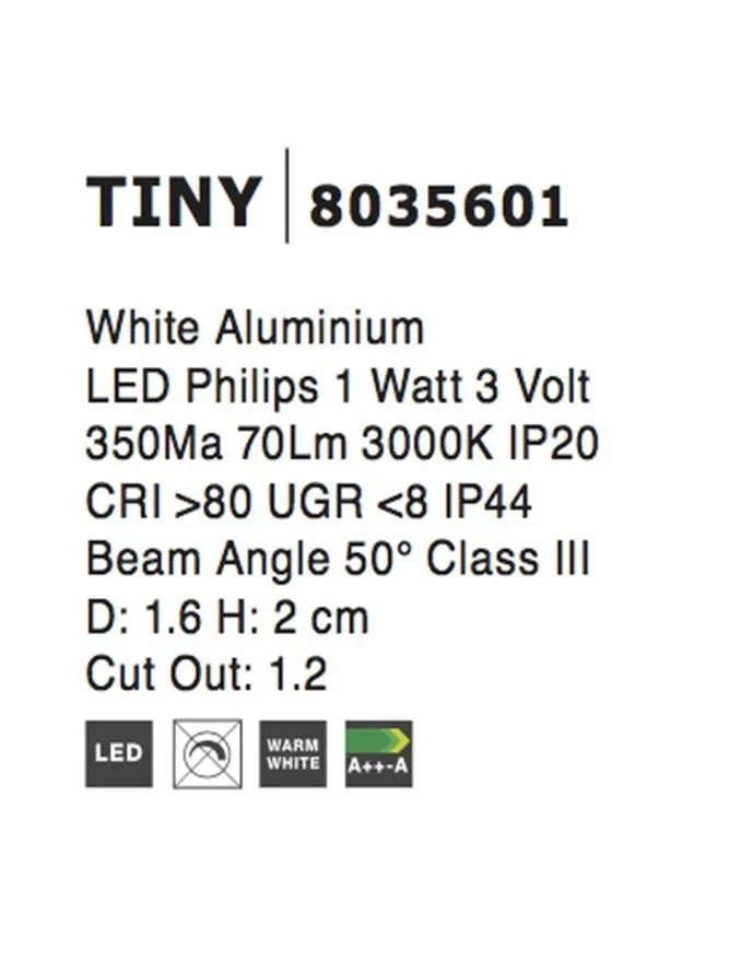 Spot TINY LED 1 W, 3 V 350 mA, 70 lm, 3000K, IP44, aluminiu 3