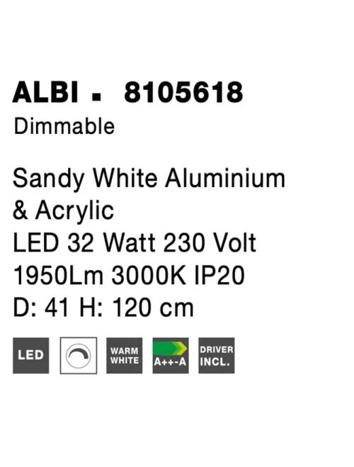 Suspensie ALBI LED 32 W, 230 V, 1950 lm, 3000K, IP20, aluminiu și acril