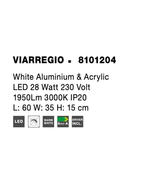 Plafonieră VIARREGIO LED 28 W, 230 V, 1950 lm, 3000K, IP20, aluminiu și acril