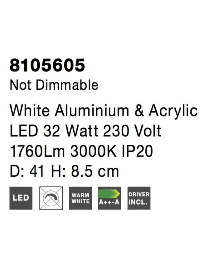 Plafonieră ALBI LED 32 W, 230 V, 1760 lm, 3000K, IP20, aluminiu și acril 4