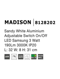 Aplică MADISON LED 3 W, 220-240 V, 190 lm, 3000K, IP20, aluminiu 3