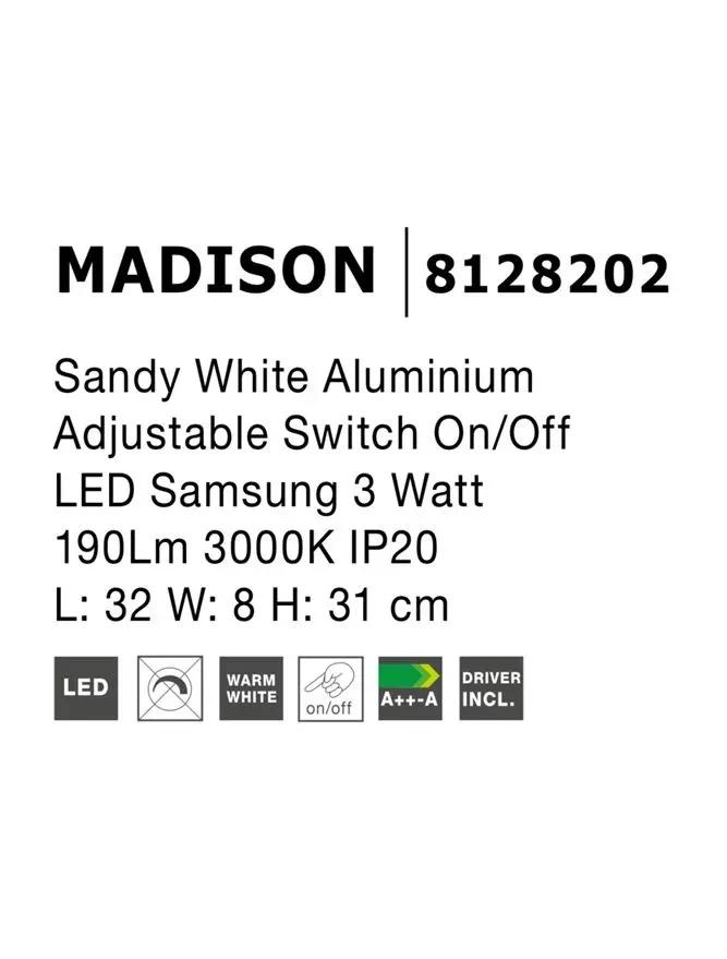 Aplică MADISON LED 3 W, 220-240 V, 190 lm, 3000K, IP20, aluminiu 3