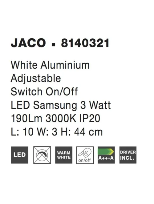 Aplică JACO LED 3 W, 220-240 V, 190 lm, 3000K, IP20, aluminiu