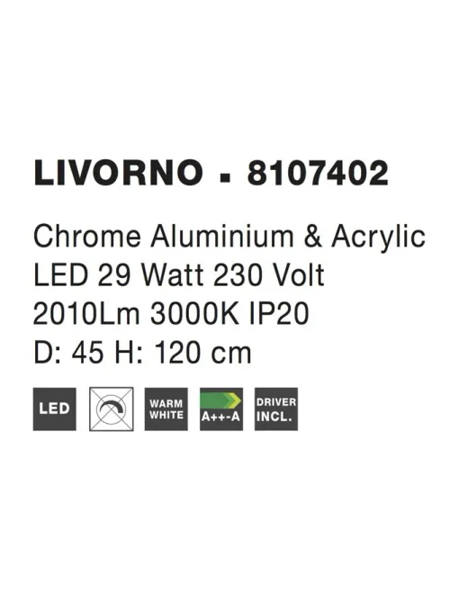 Suspensie LIVORNO LED 29 W, 230 V, 2010 lm, 3000K, IP20, aluminiu și acril