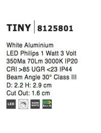 Spot TINY LED 1 W, 3 V 350 mA, 70 lm, 3000K, IP44, aluminiu 5