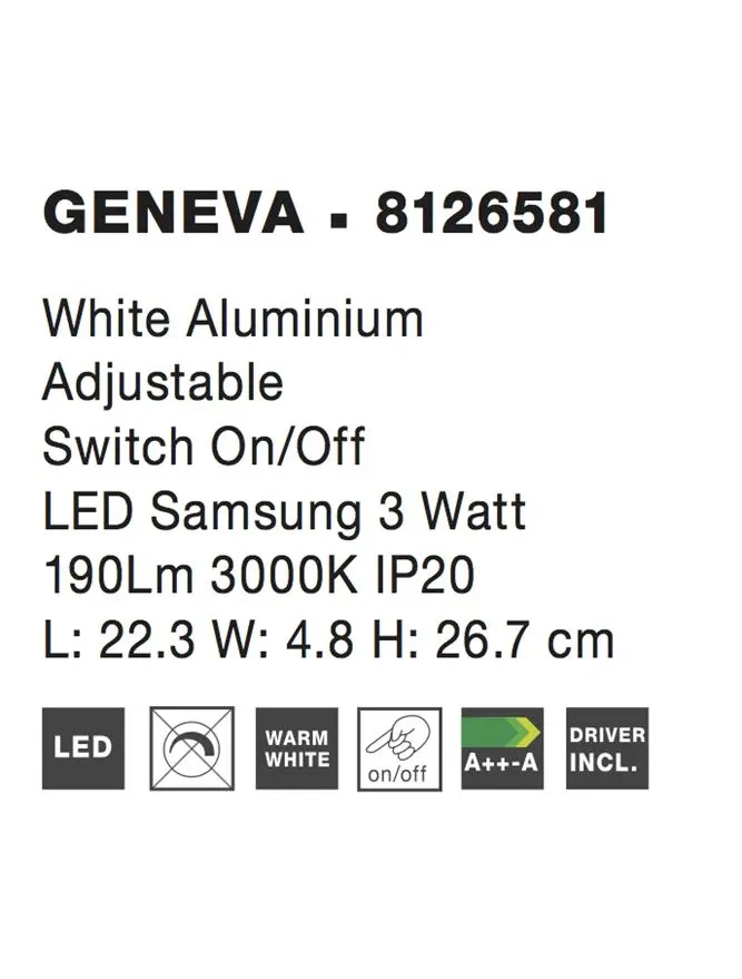 Aplică GENEVA LED 3 W, 220-240 V, 190 lm, 3000K, IP20, aluminiu 4