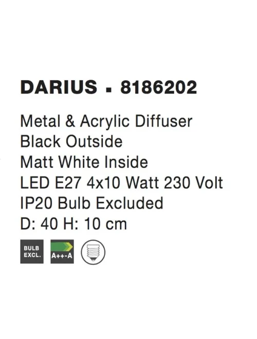 Plafonieră DARIUS E27, 4x10 W, 230 V, IP20, acril și metal