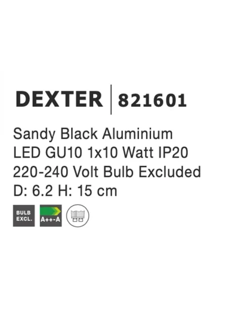 Aplică DEXTER GU10, compatibil 1x35 W, 230 V, IP20, aluminiu