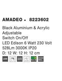 Aplică AMADEO LED 6 W, 230 V, 528 lm, 3000K, IP20, aluminiu și acril 3