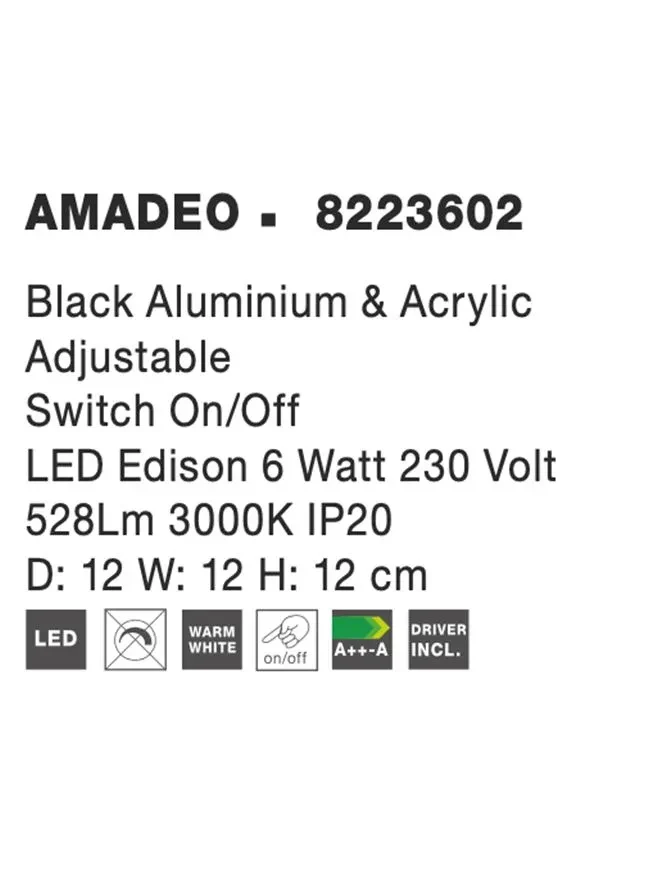 Aplică AMADEO LED 6 W, 230 V, 528 lm, 3000K, IP20, aluminiu și acril 3
