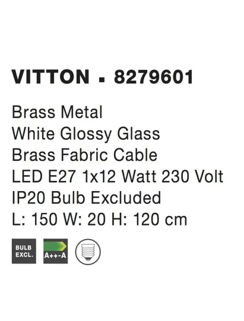 Suspensie VITTON E27, compatibil 1x40 W, 230 V, IP20, textil, metal, sticlă și alamă
