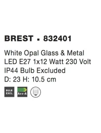 Plafonieră BREST E27, 1x12 W, 230 V, IP44, metal și sticlă 4