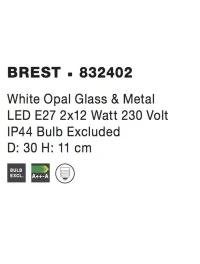 Plafonieră BREST E27, 2x12 W, 230 V, IP44, metal și sticlă 4