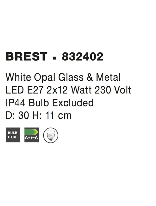 Plafonieră BREST E27, 2x12 W, 230 V, IP44, metal și sticlă 4