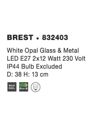 Plafonieră BREST E27, 2x12 W, 230 V, IP44, metal și sticlă 4