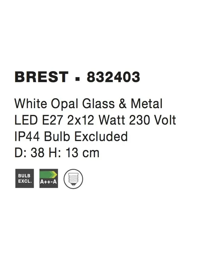 Plafonieră BREST E27, 2x12 W, 230 V, IP44, metal și sticlă 4