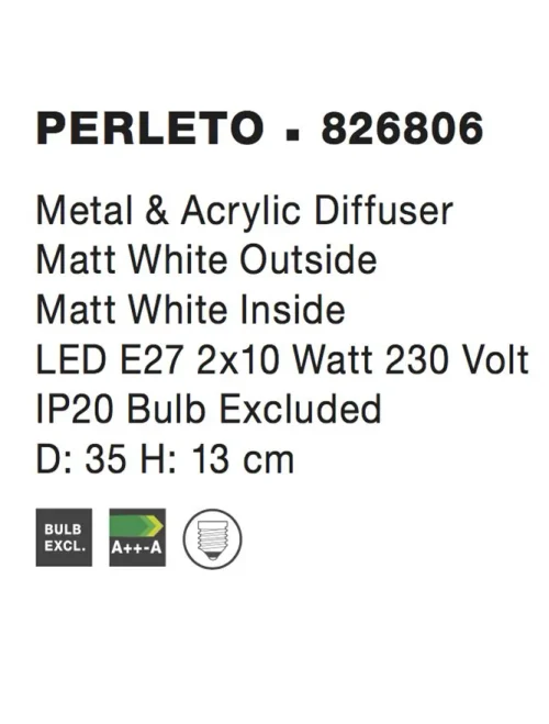 Plafonieră PERLETO E27, 2x12 W, 230 V, IP20, acril și metal