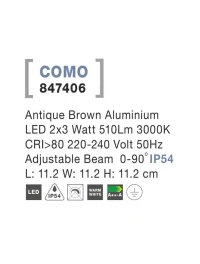 Aplică exterior COMO LED 2x3 W, 220-240 V, 510 lm, 3000K, IP54, aluminiu 4